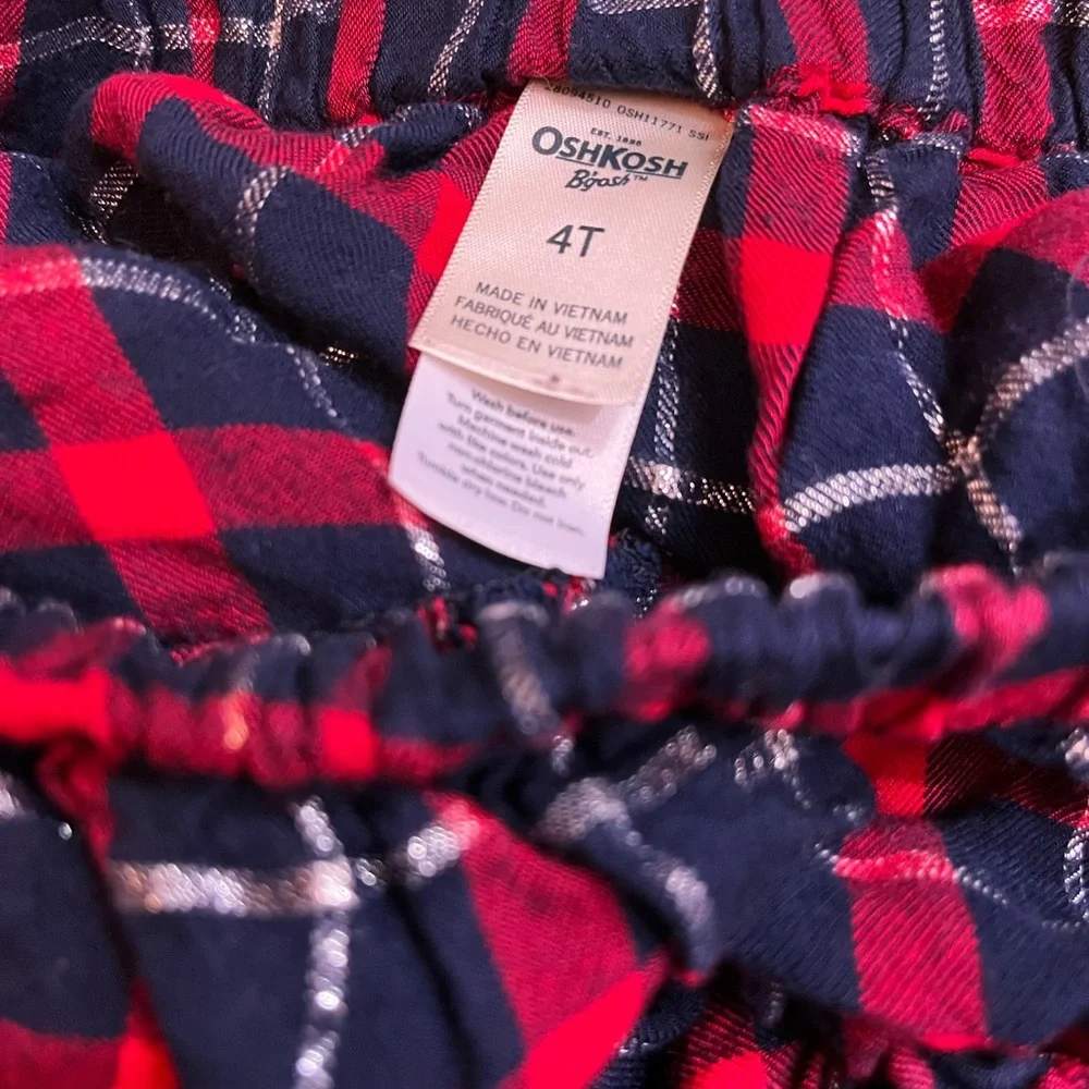 OshKosh B'gosh Girls Navy & Red Plaid Ruffle Skirt Size 4T Holiday EUC